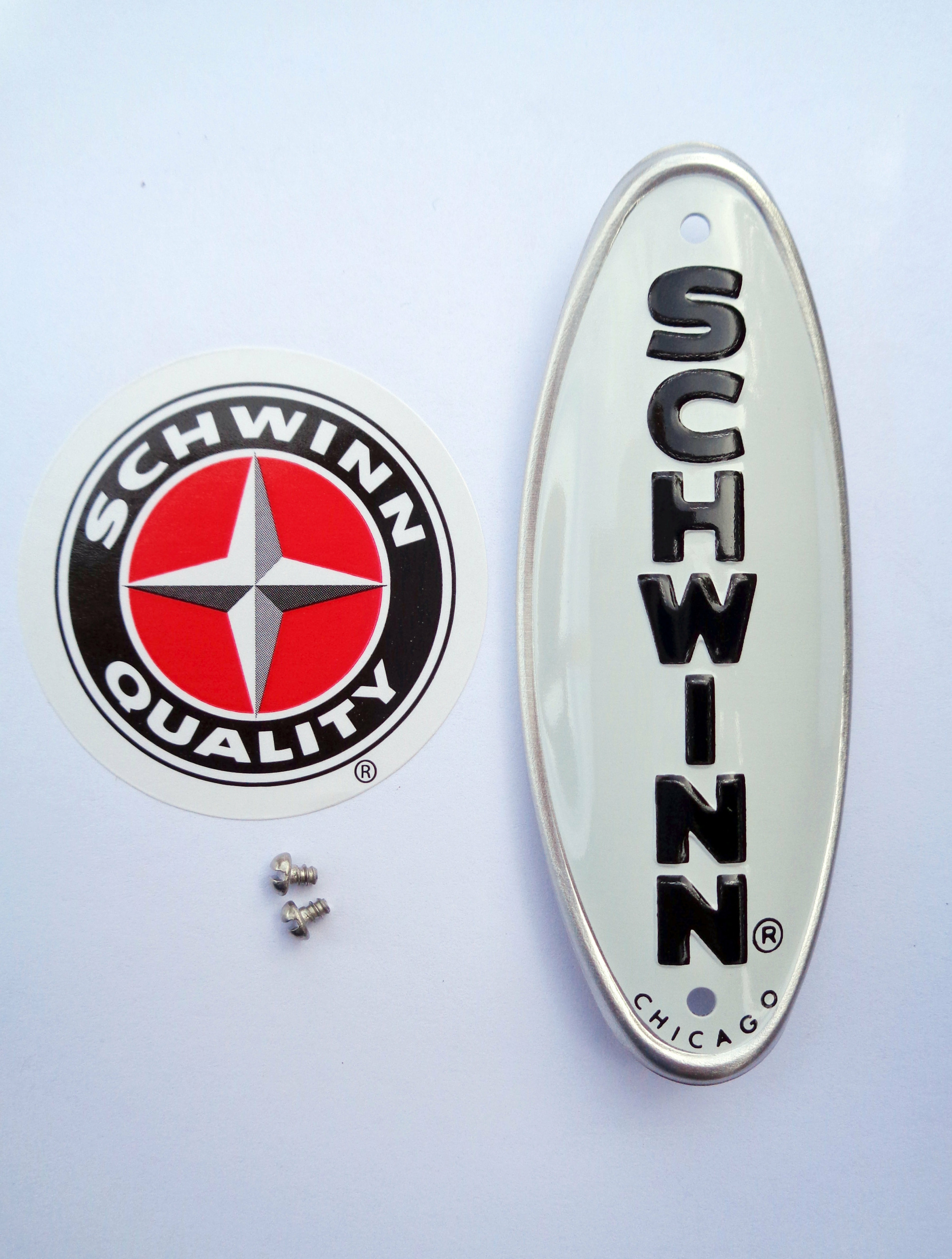 2 Red Schwinn Stingray BMX bicycle head badge nameplate Emblem  nos 
